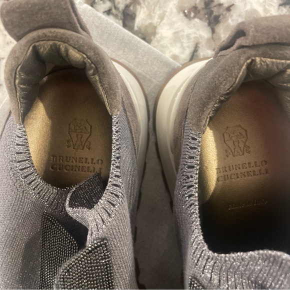 Brunello Cucinelli Gray Women’s Monili Suede Sneakers - Picture 2 of 6